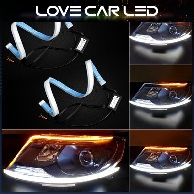 2x 60cm Slim Sequential Flexible Amber LED DRL Signal Strip Light Headlight Lamp
