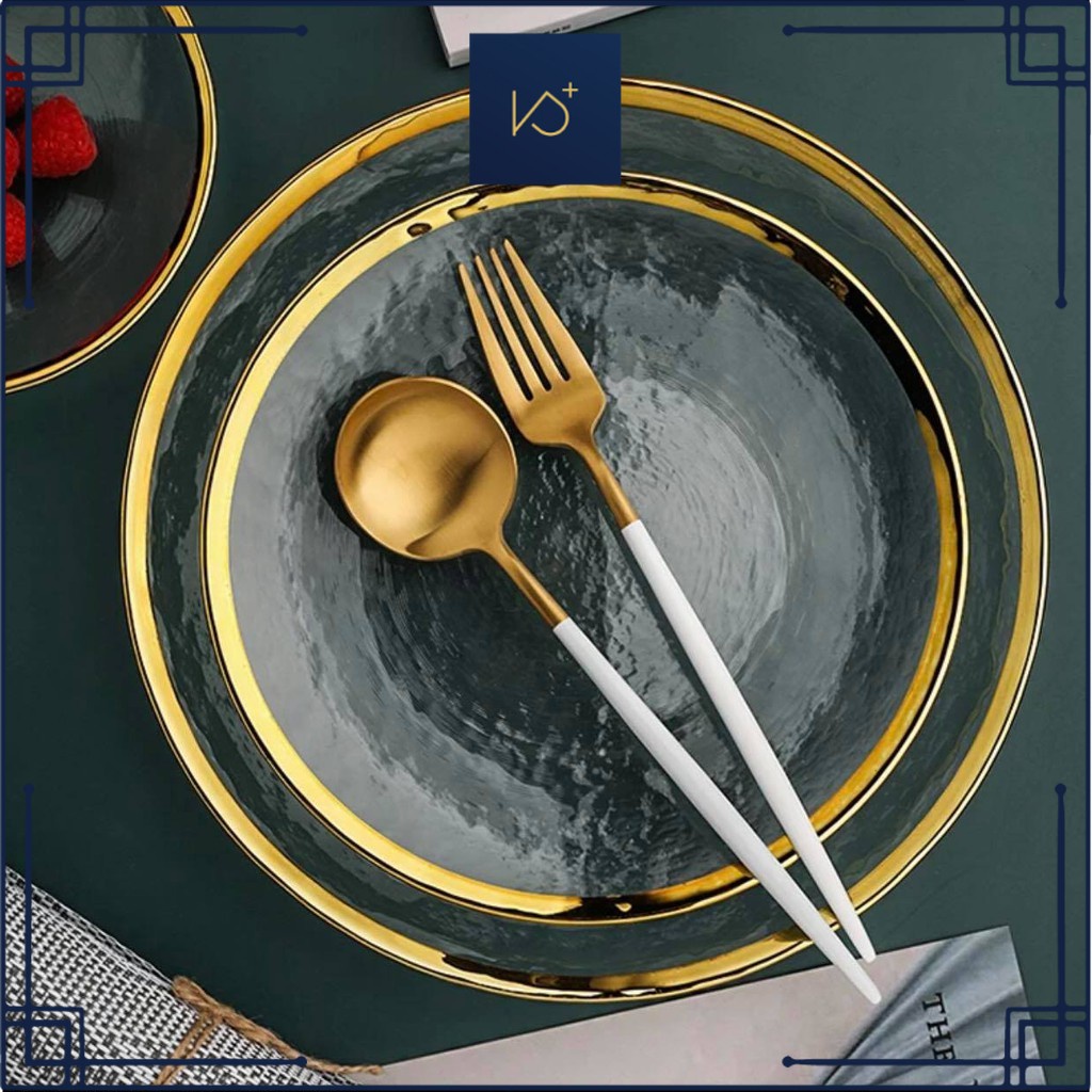 Kitchen Plus hammered Glass Plate with Gold Rim | Shopee Philippines
