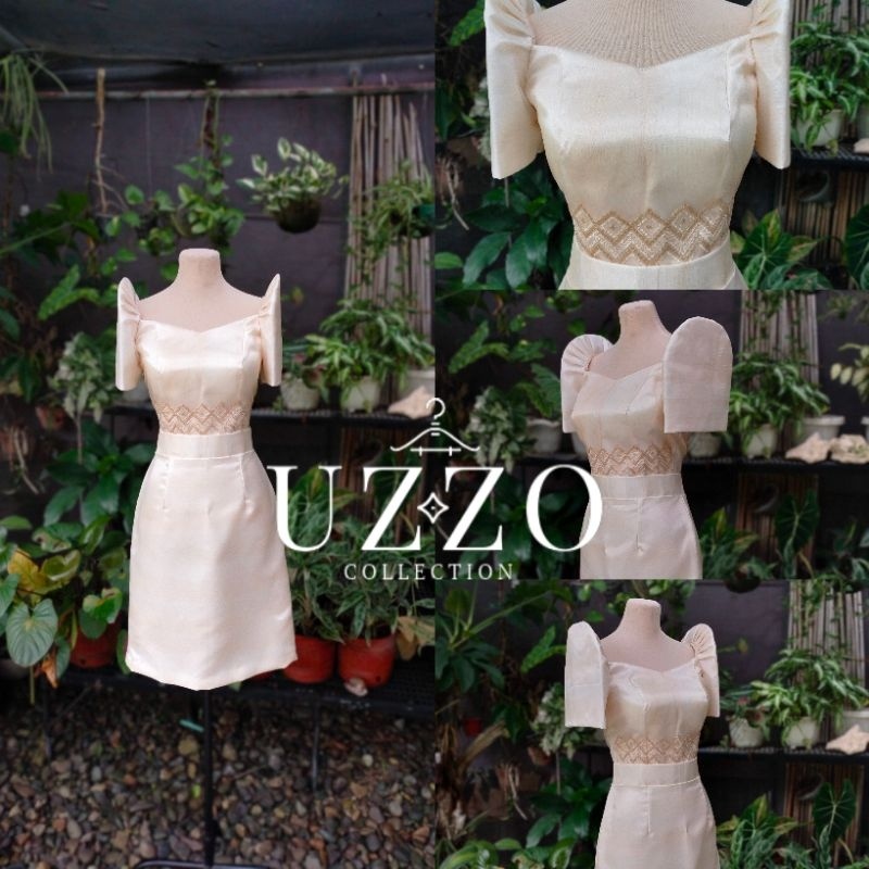 Uzzo Modern Filipiniana Blouse And Skirt Mestiza Croptop Sleeves Pencil Cut Skirt Terno Shopee