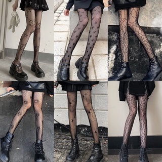 Women Lolita Hollow Out Floral Lace Pantyhose Japanese Style Sheer