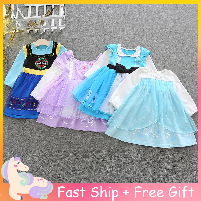 Princess Elsa Anna Costume For Toddler Girls – Dress-Up Set With Crown For Halloween & Play