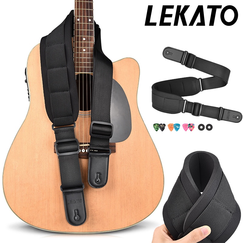 Lekato Guitar Strap Set Leather Nylon 3 3" Width Thicken Sponge Pad