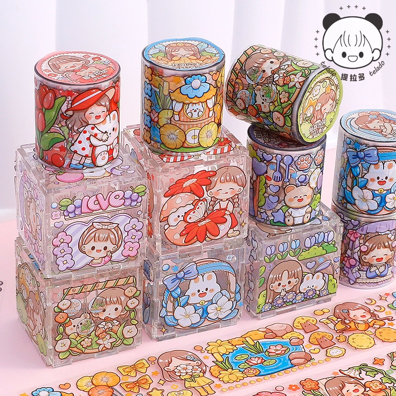 Telado Cute Cartoon Tape Sticker PET Waterproof Ledger Tape Kawaii ...