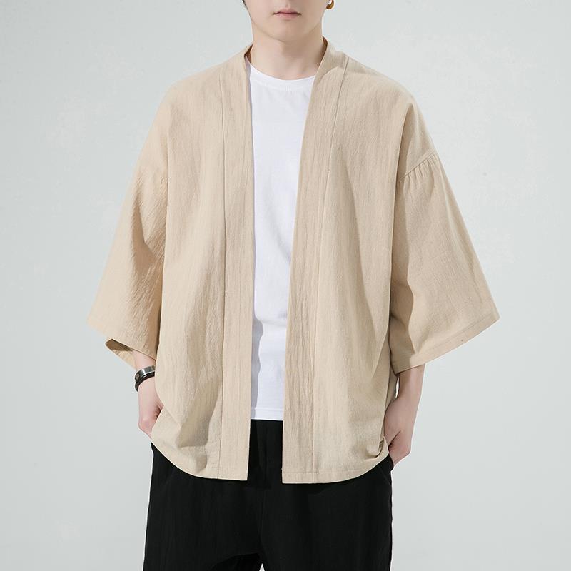 Summer Cardigan Chinese Style Men's Cardigan Solid Color Kimono Robe