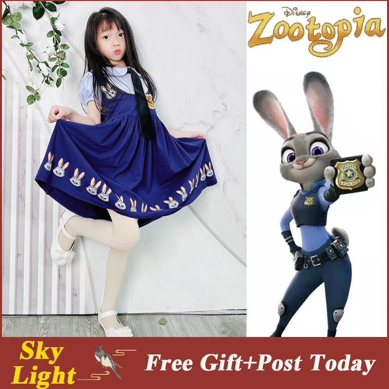 Zootopia Officer Rabbit Judy Costume Short Sleeve Blue Dress For Kids ...