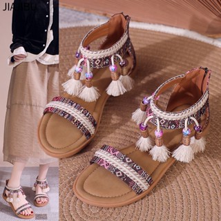 Women Shoes Fashion Summer Women Sandals Flat Cross Buckle Strap Roman  Style Large Size Casual Beach White 8