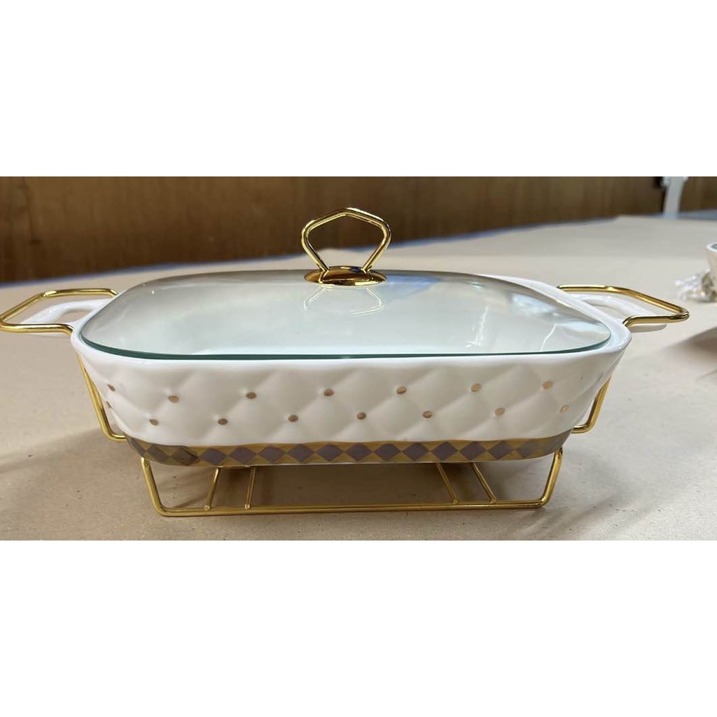 Livingplus White Nordic Ceramic Food Warmer Luxury Chafing Dish