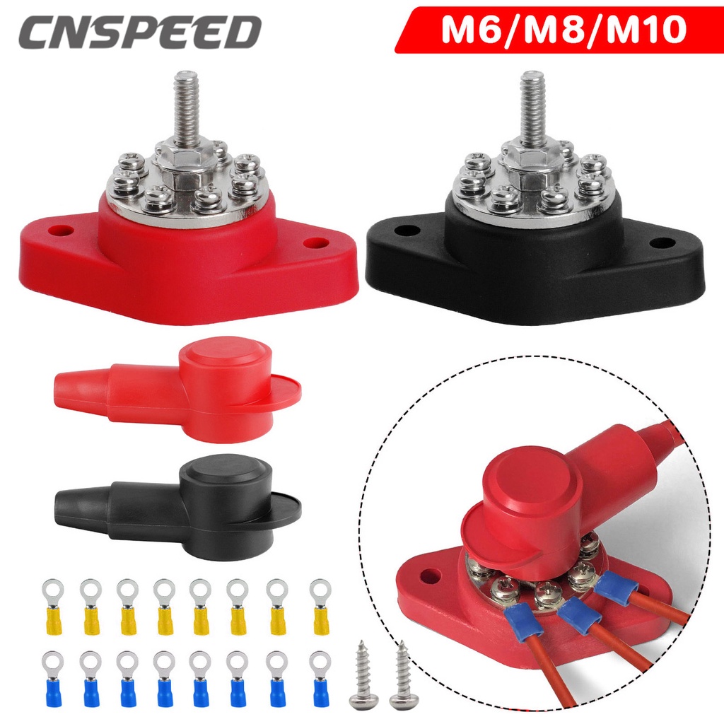 CNSPEED 12V Battery Terminal Block Stud with Protector M10 M8 M6 Bus