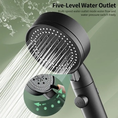SKYSHOP 3 in1 Shower Head With Hose Holder Complete Set 5 modes Black ...