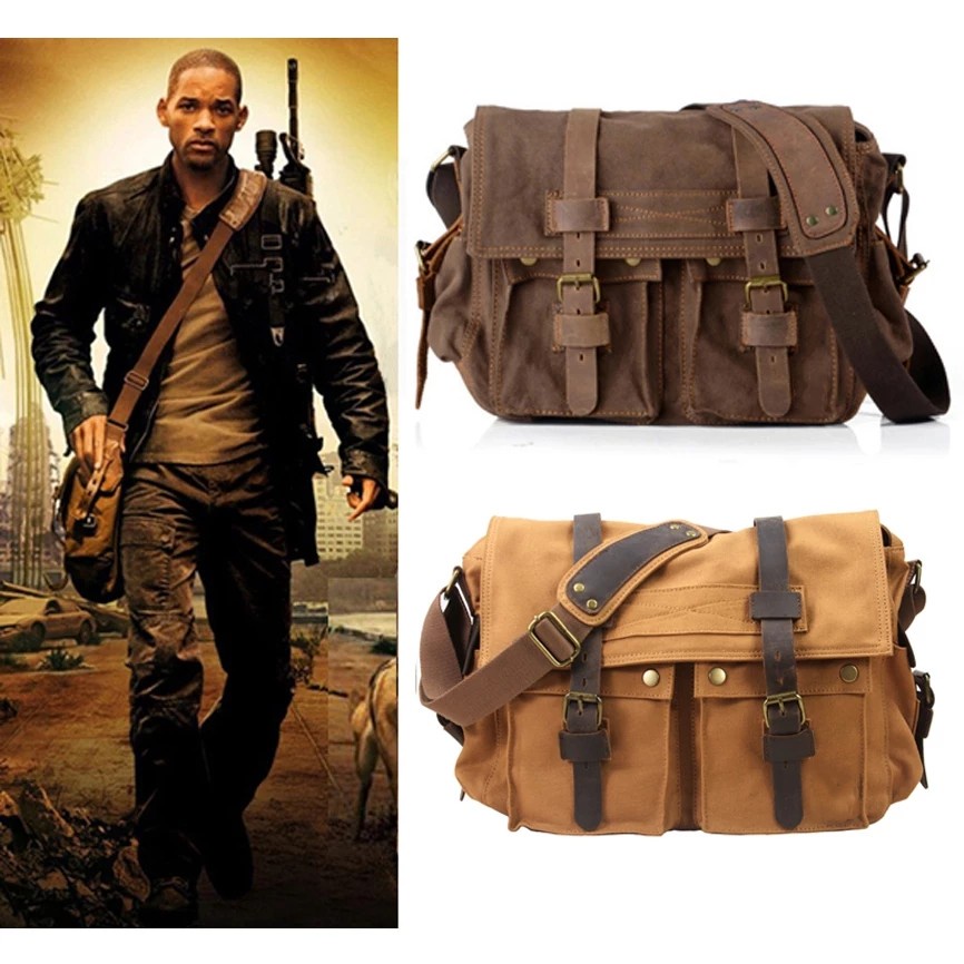 I AM LEGEND Will Smith military Canvas Genuine leather Men Messenger Bag Canvas Shoulder Bag Men Crossbody Bag Male Sling Casual Bag Vintage M318 Shopee Philippines