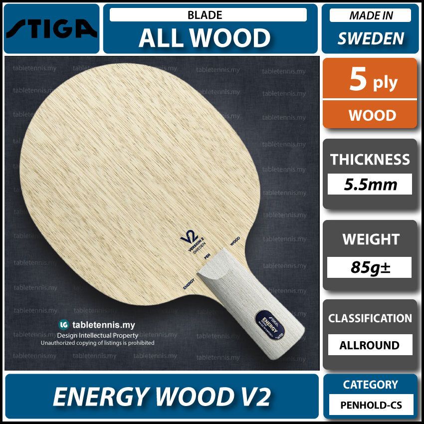 Stiga Blade Energy Wood V2 WRB CS All Wood Table Tennis Blade Paddle ...