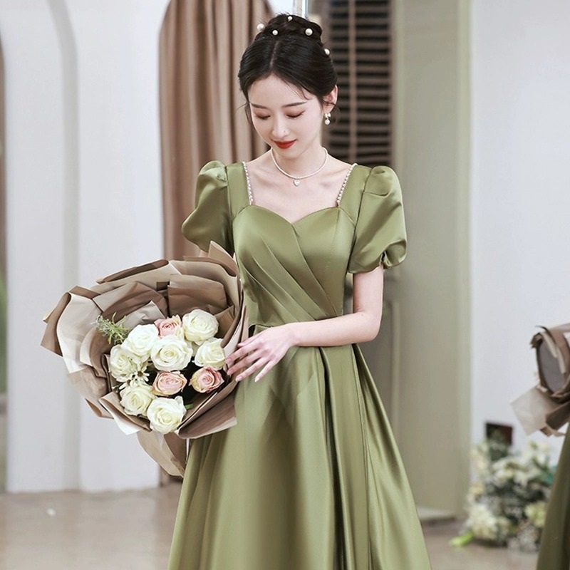 One Shoulder Flower Prinrted Stain Wedding Party Dresses Puff Sleeve Suqare Collar Slim Fit Prom Vestidos Elegant Evening Dress