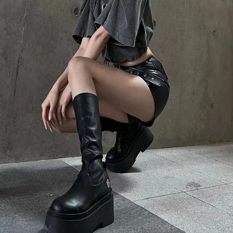 High Boots women's platform bottom middle heel (3-5cm) round head ...