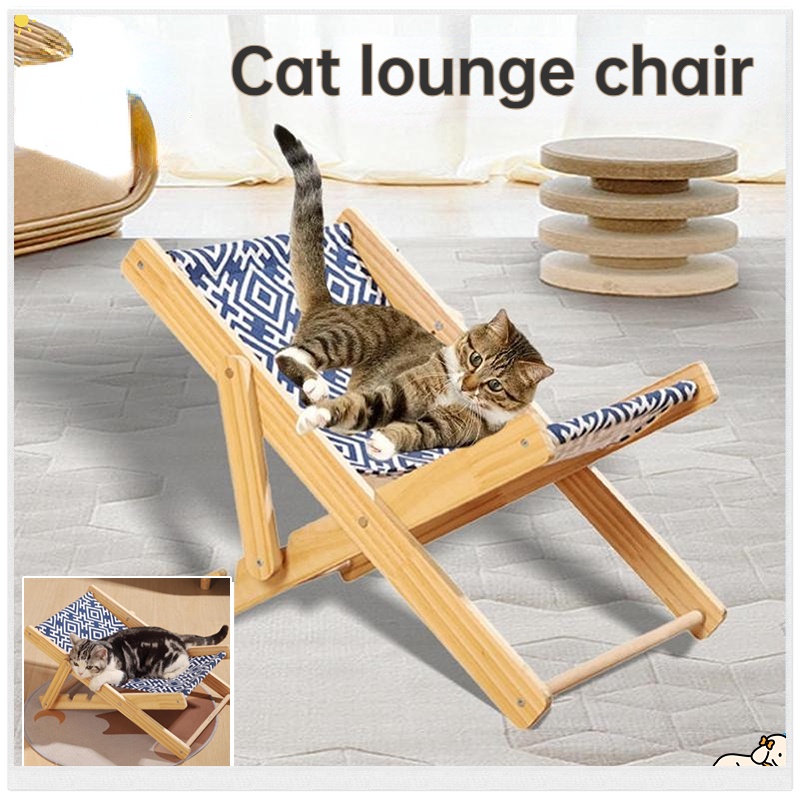 Foldable Wood Cat Lounge Chair Adjustable Pet Bed Recliner Wear