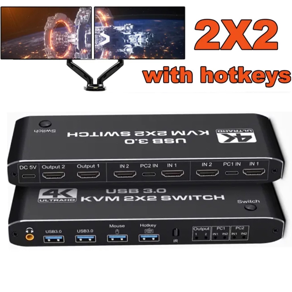 2x2 HDMI kvm switch 4K 60Hz Extended Display USB 2 in 2 out for 2 ...