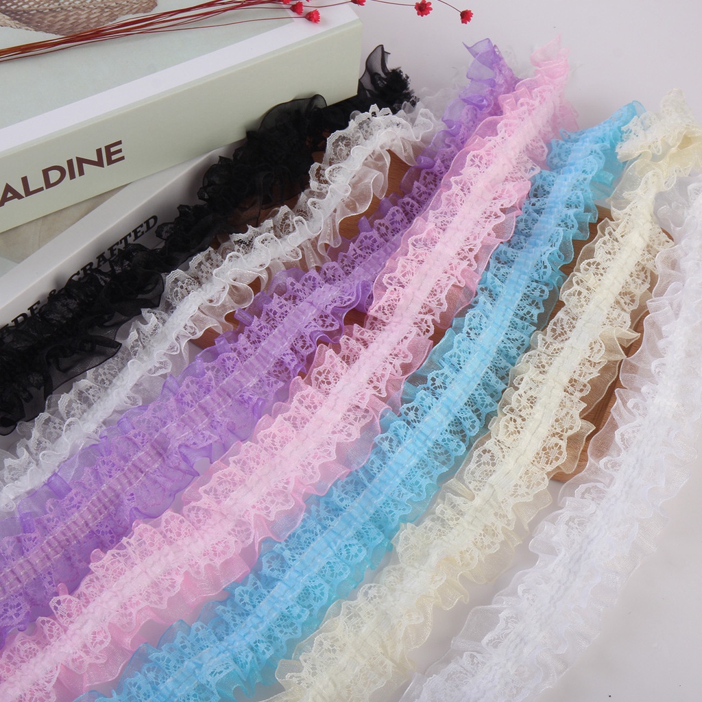 【1m】Multicolor Double Ruffles Lace Trim Ribbon Apparel Dress Craft ...