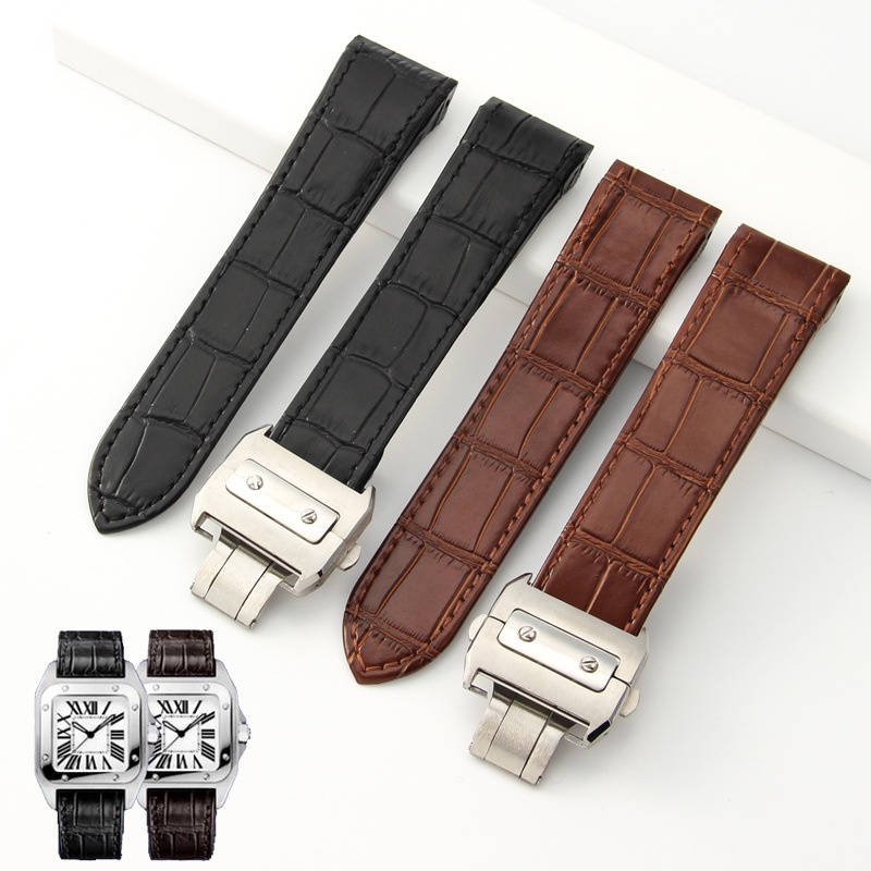 High Quality Genuine Leather 20mm 23mm Strap for Cartier Santos Watch Band Santos 100 Men s and Women s Folding Buckle Bracelet Shopee Philippines