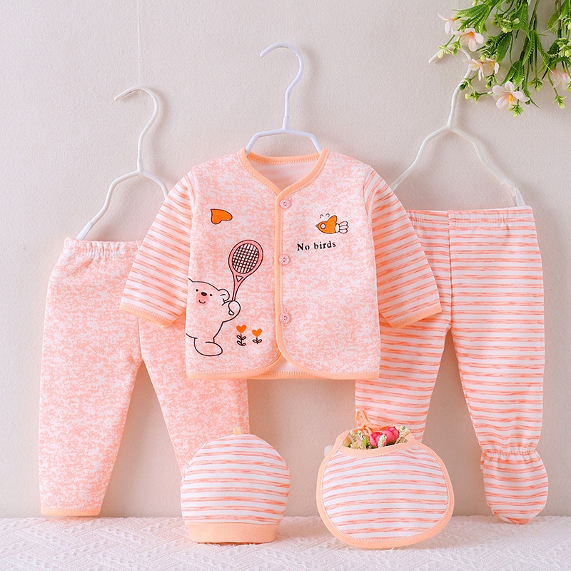 5 Pcs/Set Newborn Clothes Set Baby Clothes Hat Bib Pants Set for Boys