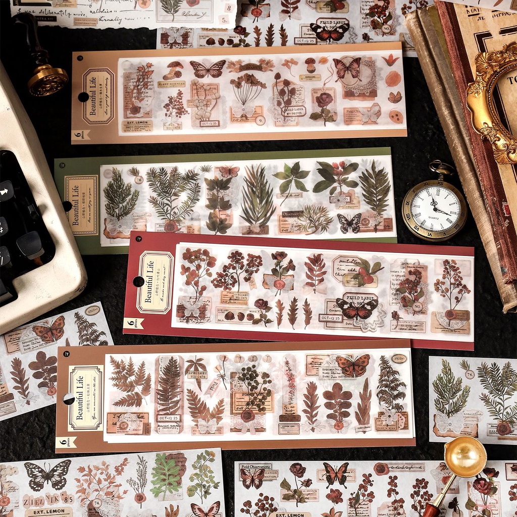 Journamm 6pcs/pack Vintage Plant Sticker Scrapbooking Materials DIY CUT ...