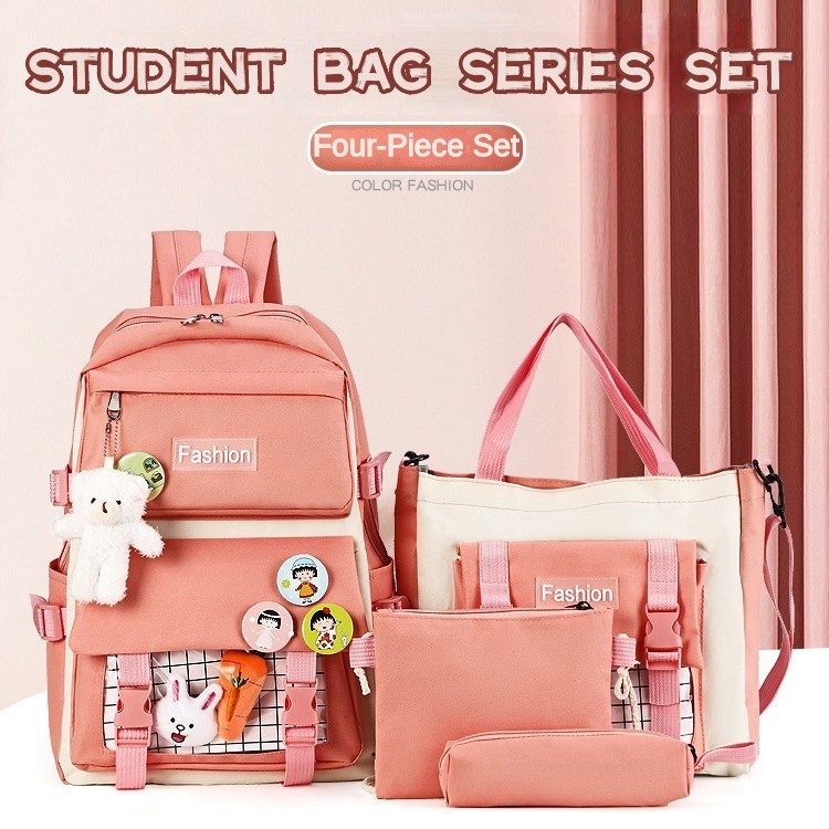 Backpack Korean School Bag 4 piece set Travel Bag highcapacity Laptop