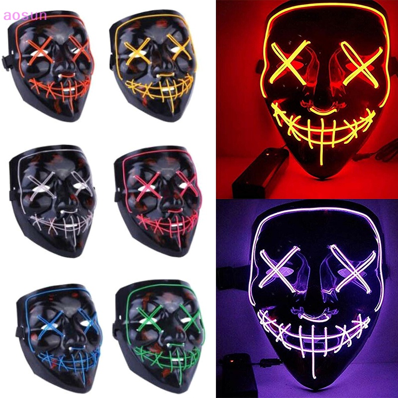 AOSUN Neon Stitches Mask LED Wire Light Up Costume Party Purge ...