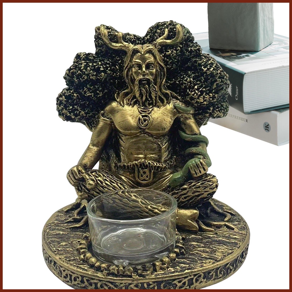 God Statue Resin Sculpture Tealight Bronzed Figurine Candle Holder