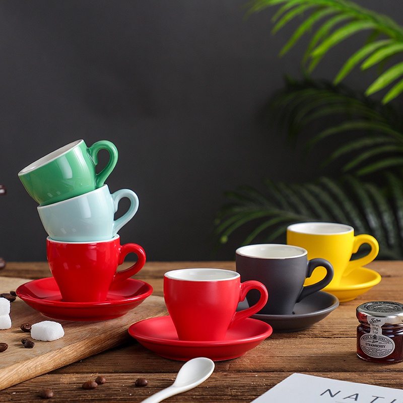 Livingplus 80ml European-Style Espresso Cup and Saucer Ceramic Extra ...