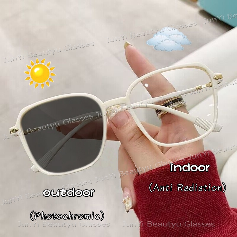 Anti Radiation Photochromic Eyeglass For Women Men Square Eyeglasses Frames  Retro Aesthetic Anti Blue Light Glasses Transition Lens Eyewear Outdoor