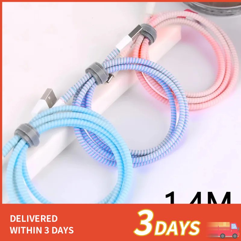 140CM Laser Colorful TPU Spiral USB Charger Cable Cord Protector Cover ...