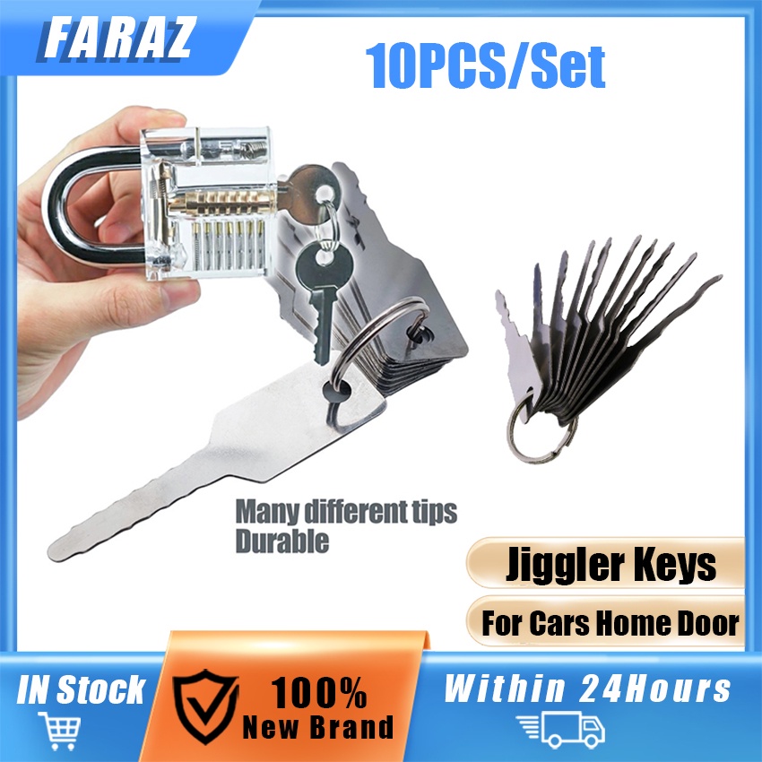 10Pcs Locksmith Tool Unlocking Jiggler Keys Double Sided Lock Pick Key