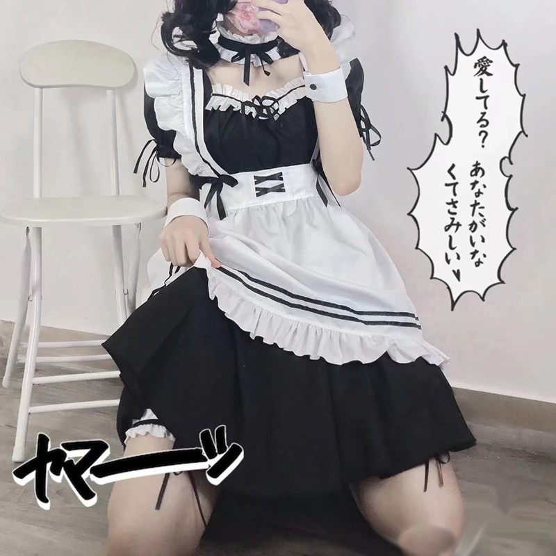 Japanese Anime Cosplay Costume Black White Maid Outfit Apron Dress Kawaii Princess Dresses Women