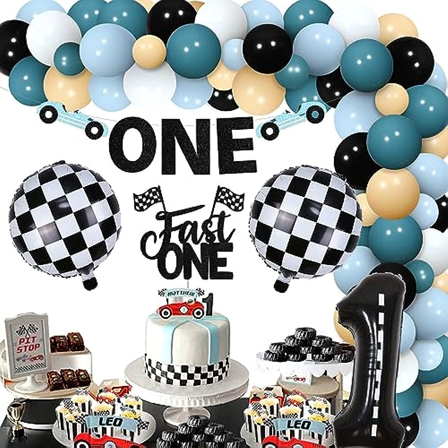Fast One Birthday Decorations for Boys Race Car Balloon Garland Arch