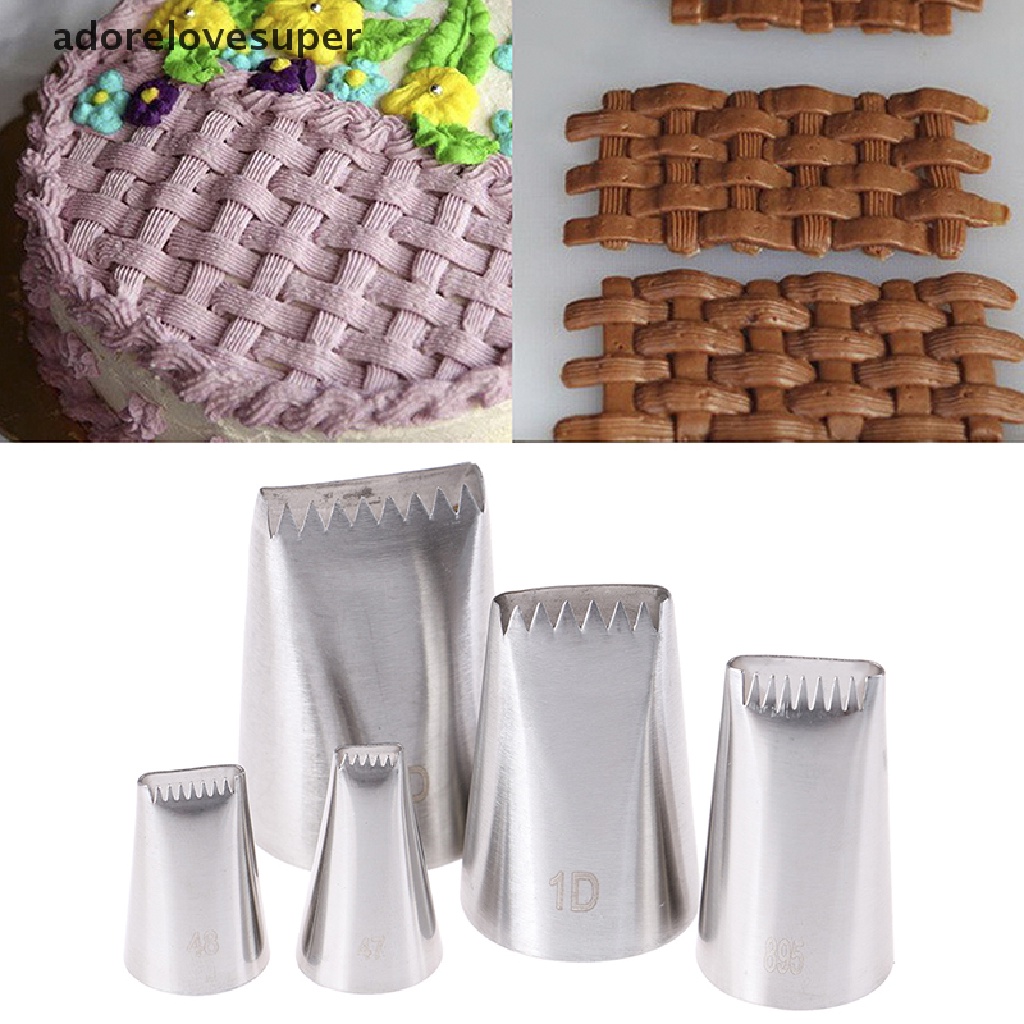 AD1PH 5pcs Basket Weave Tips Icing Piping Nozzle Stainless Steel Wrig