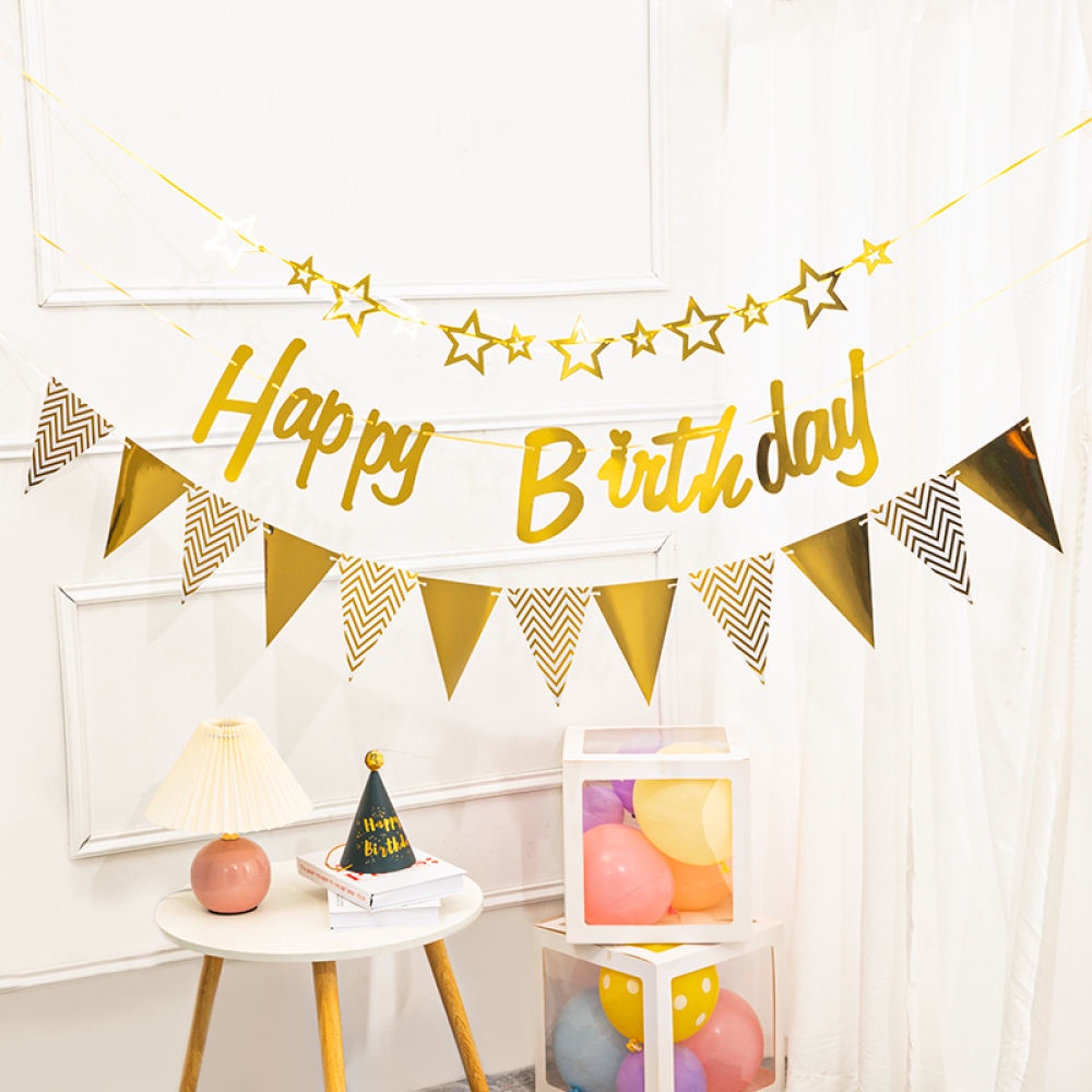 Star Triangle Flags Happy Birthday Banner Wall Background Design ...