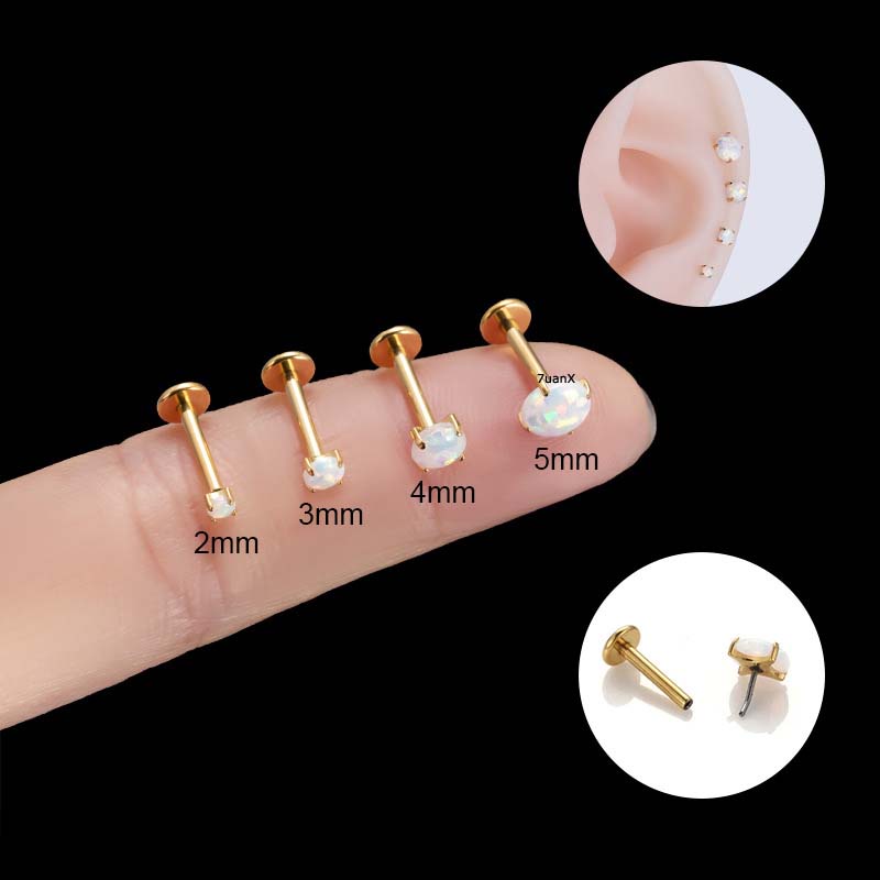 1 Piece Labret Stud G23 Titanium Opal Insert Head Surgical Steel Lip ...