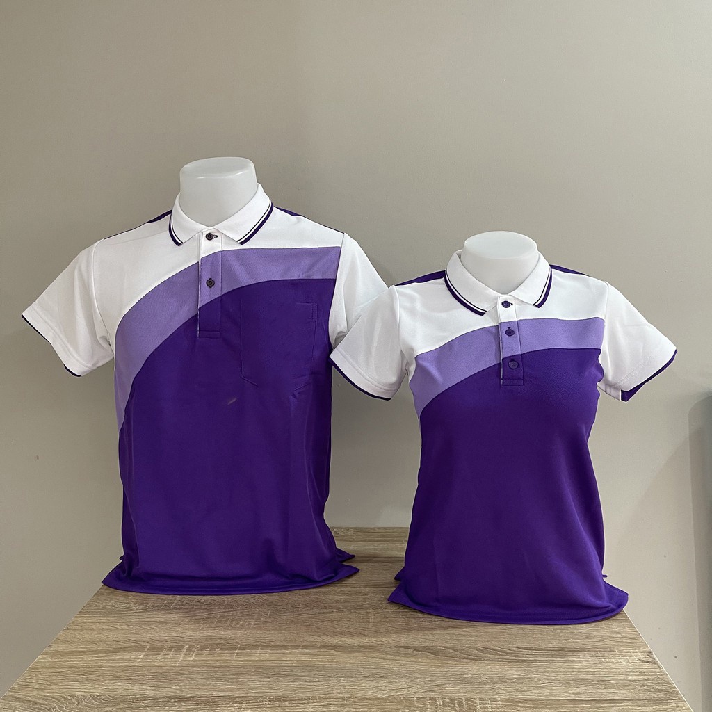 Purple Oblique Trim Polo Shirt And White Back Is Purple Soft Juti Fabric Comfortable To Wear 5342