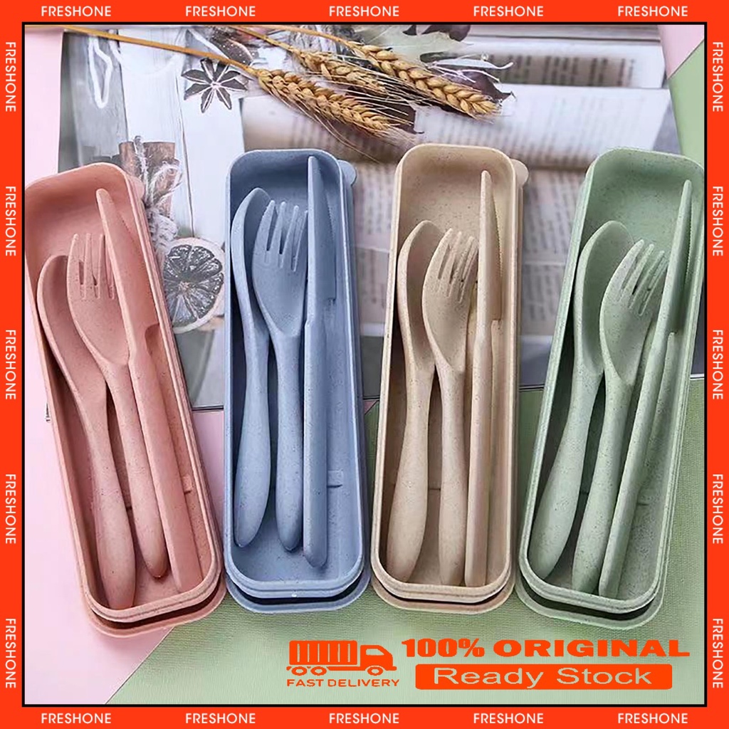 COD 3Pcs Reusable Portable Cutlery Set with Storage Box Good Grip
