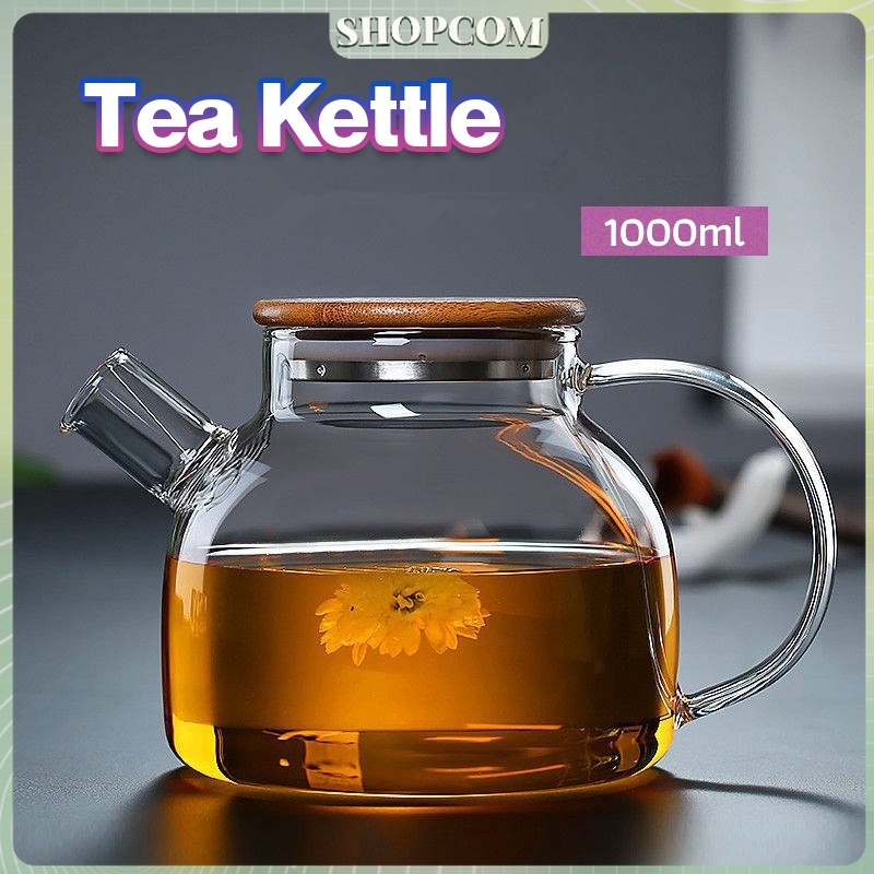 ShopCom 1L Heat Resistant With Wooden Cover Tea Pour Kettle Hot Coffee ...