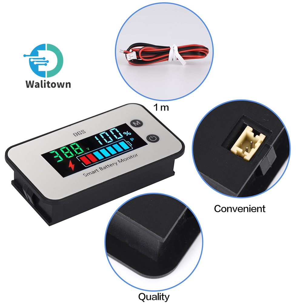 DROK RV Battery Monitor 12v - LCD Display Golf Cart Battery Meter 10-100v, Car Voltage Meter Temperature Gauge For DIY Project