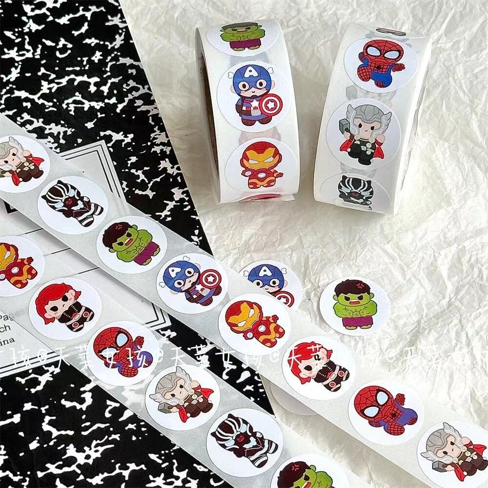 500pcs/roll Marvel Sealing Sticker Tapes The Avengers Iron Man Label ...
