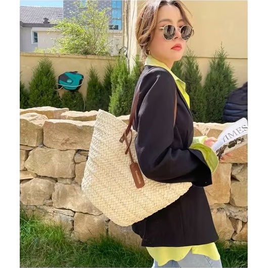 [Bess Studio] Korean Style Straw Bag Woven Beach Tote Ratten Handbag ...