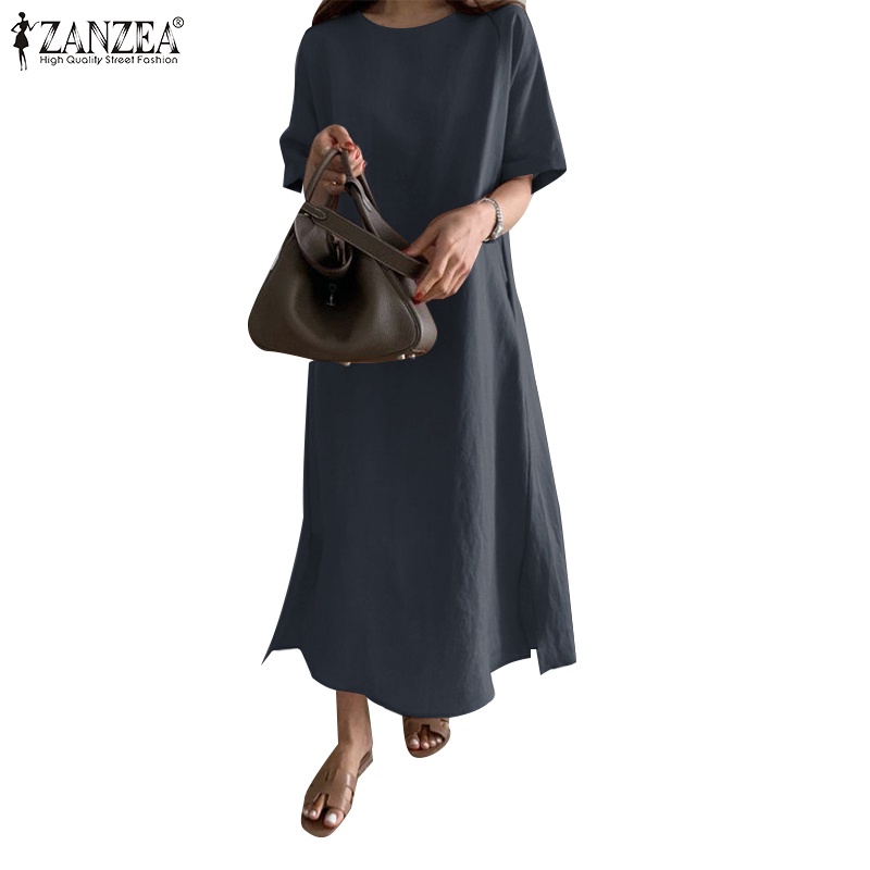 ZANZEA Women Korean Casual Half Sleeves Round Neck Solid Color H Line ...