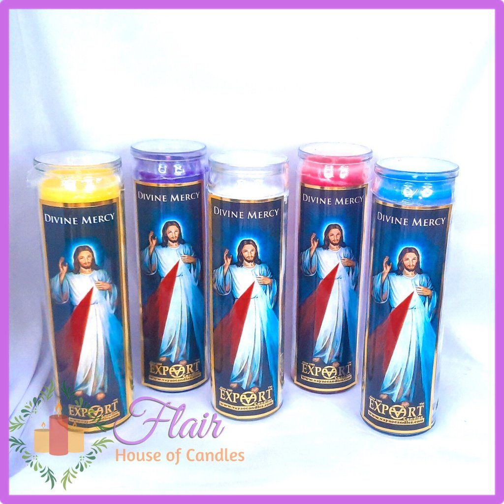 Flair Divine Mercy Long Glass Candle Smokeless Altar Prayer Candle