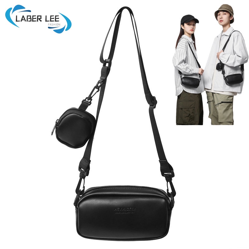 LABER LEE Unisex Ins Japanese Sling Bag PU Leather Casual Crossbody Bag