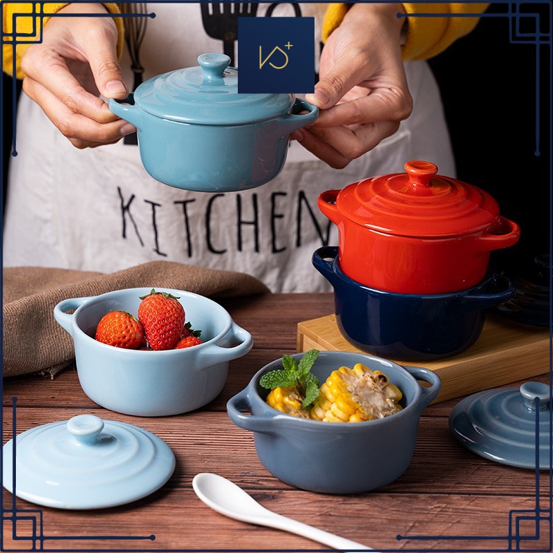 Kitchen Plus TINA Ceramic Double Ear Bowl with Lid Microwave Oven ...