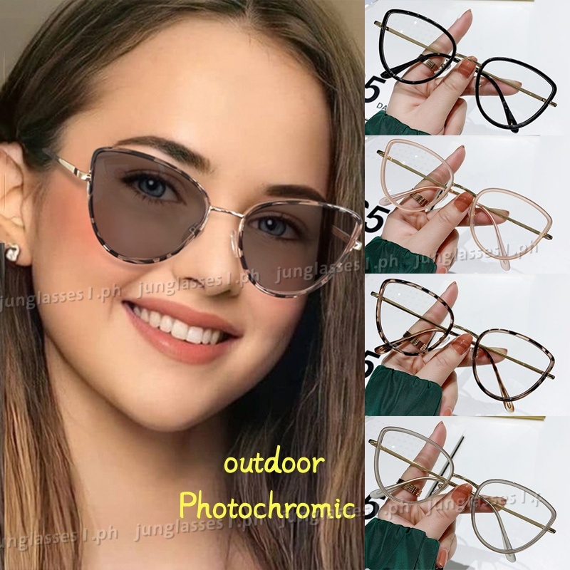 Metal cat eye Photochromic Anti Radiation Glasses For Women Men