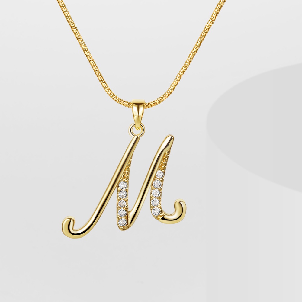 18K Gold Zircon Initial Necklace Floral Letter Name Snake Chain for Women  Unisex Fashion Jewelry Accessories