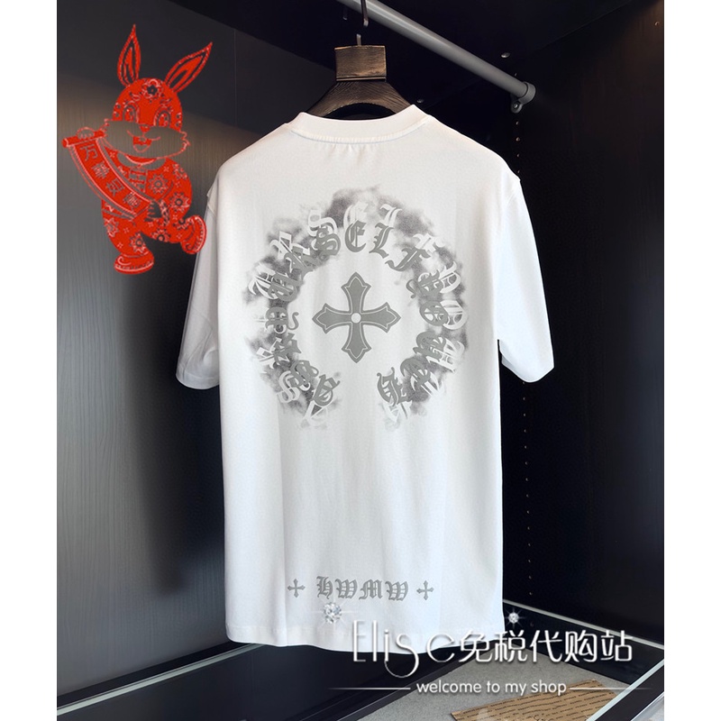 CHH Chrome Hearts T Shirts Classic Big Horseshoe Colored Cross Sanskrit Short Sleeve