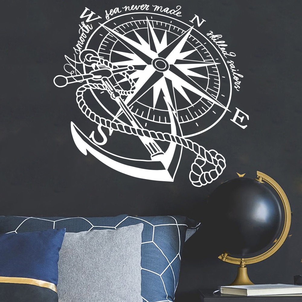 Modern Anchor Nautical Compass Rose Boat Wall Decal Kids Room Smooth