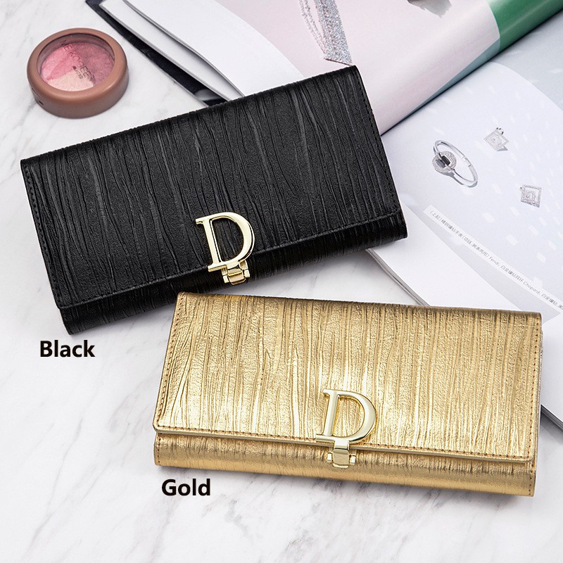 Gold Wallet Women Trifold leather wallet High Capacity Fashion Luxury ...